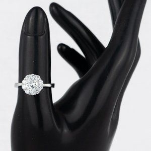 Adjustable Silver Tone Ring Size 6 Clear Stone Flower Cocktail Marked 925 READ